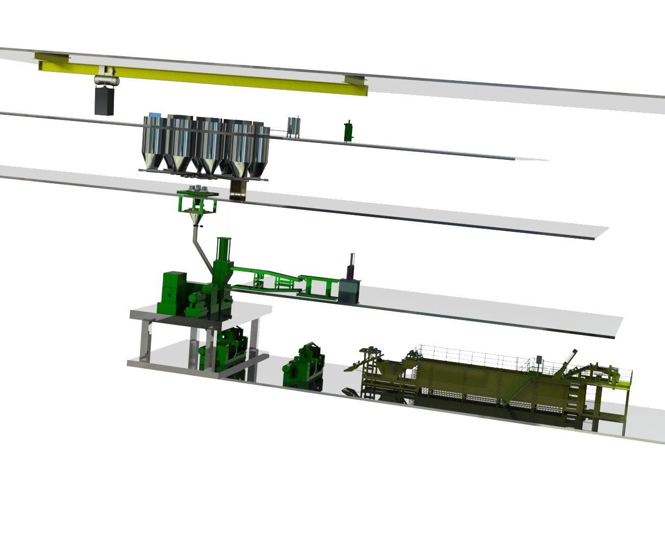 System layout: multiple parallel weighing and mixing lines