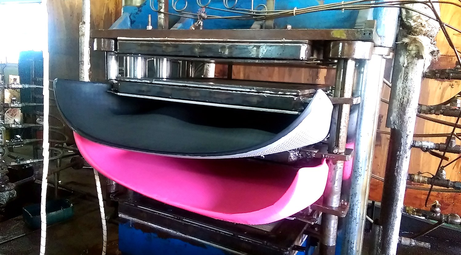 EVA sheet press platens opening with formed EVA foam sheets